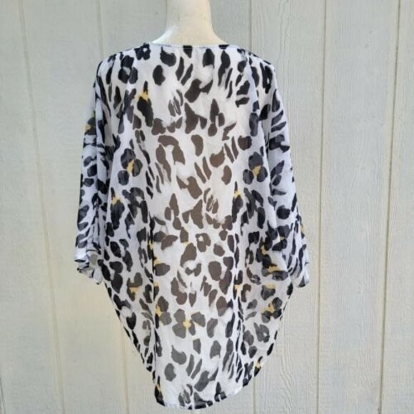 womens leopard print sheer open front cardigan/swim coverup size small - Picture 2 of 4